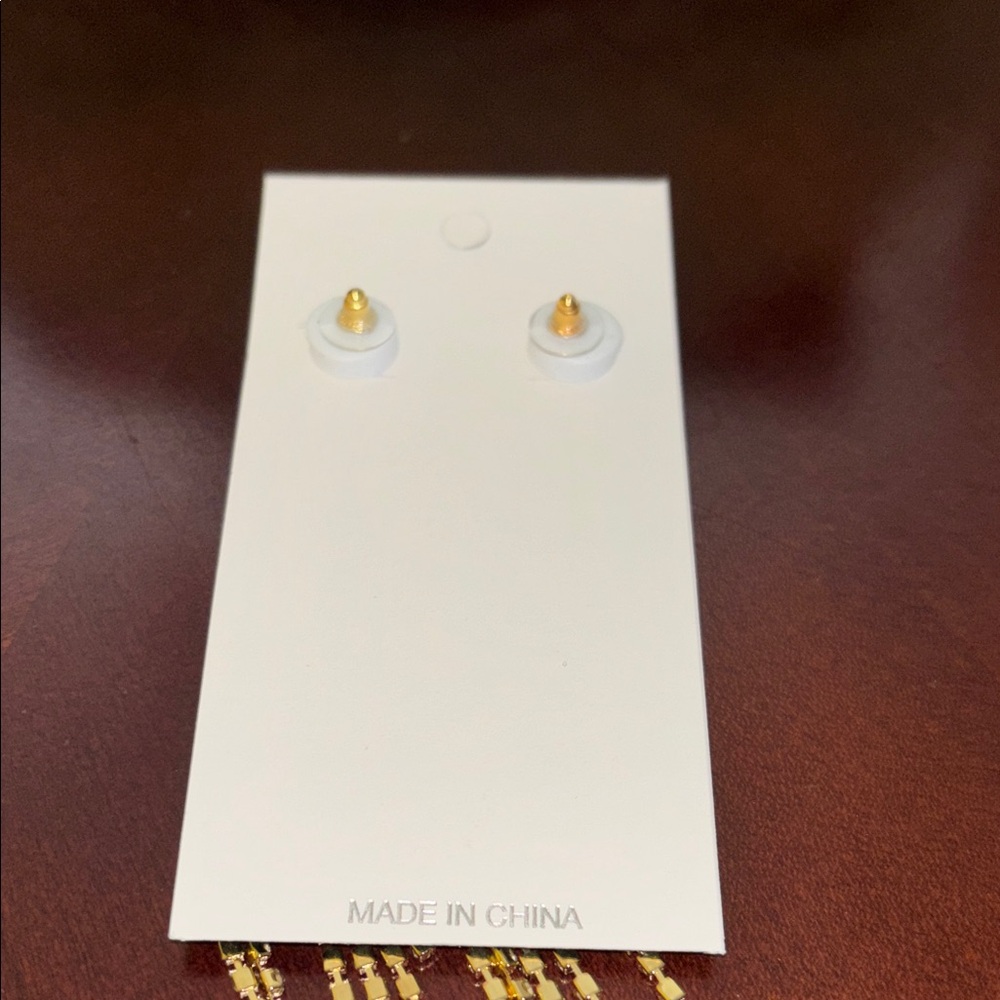 Gold and Shimmery Dangle Earrings - Picture 8 of 10